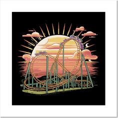 a roller coaster with sunset in the background