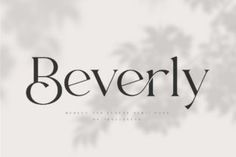 the word bevelly is written in black on a white background with leaves and branches