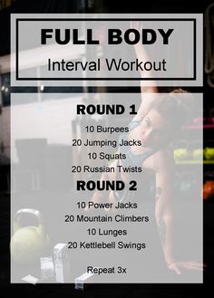 the full body interval workout for women is shown in white and black with an image of a