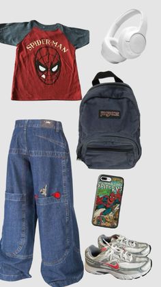 there is a backpack, headphones, and other items in this set including shoes