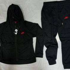 Nike Zipup Hoodie And Pants Fits Like Large In Men’s Casual Black Tracksuit For Fall, Nike Black Hoodie For Loungewear, Black Hooded Tracksuit For Sports, Nike Black Tracksuit Sportswear, Black Tracksuit For Streetwear In Fall, Black Tracksuit For Fall Streetwear, Black Sporty Tracksuit With Drawstring Hood, Black Hooded Tracksuit For Streetwear, Nike Black Tracksuit For Streetwear