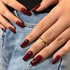 Long Wine Red Fall Coffin Acrylic Nails: Embrace the season's richness with these elegant, extended coffin-shaped acrylic nails in a deep wine red shade, capturing the essence of fall's warmth and sophistication. Medium Long Square Nails, Fall Coffin Acrylic Nails, Burgundy Acrylic Nails, Red Press On Nails, Long Fake Nails, Coffin Acrylic Nails, Deep Red Nails, Long Red Nails, Nails Press Ons