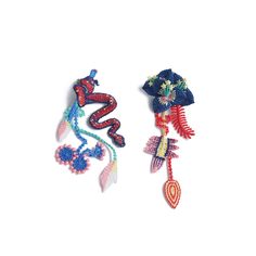 Garden Embroidery Earrings - Blue | ARRO | Wolf & Badger Beading Clothing, Garden Earrings, 3d Beading, 3d Structure, Embroidery Earrings, Garden Embroidery, Dad Jewelry, Bridal Headwear, Beading Jewelery