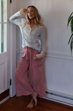 Lucky One Wide Leg Pant - Mauve Fall Wide Leg Pants With Drawstring And Relaxed Fit, Relaxed Bottoms With Drawstring For Fall, Relaxed Drawstring Bottoms For Fall, Spring Wide Leg Lounging Pants With Drawstring, Comfortable Cotton Wide Leg Pants For Fall, Comfortable Wide Leg Pants With Drawstring, Versatile Wide Leg Sweatpants For Fall, Spring Wide Leg Lounge Pants With Drawstring, Cotton Wide Leg Pants With Drawstring For Fall