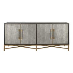 the sideboard is made from metal and has two doors, one with gold handles