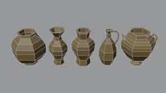 three vases are shown with different shapes and sizes