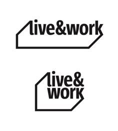 two black and white logos with the words live and work