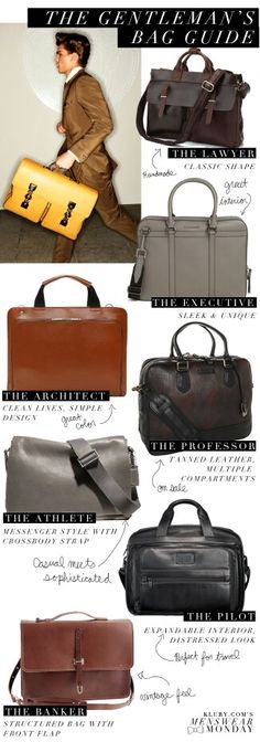 The #Gentleman's #bag guide. Gentleman Tips, Gentleman Accessories, Herren Style, Men Bag, Bag Guide, Outfits Hombre, The Gentleman, Sharp Dressed Man, Leather Luggage