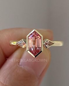 2 CT Elongated Hexagon Cut Pink Moissanite Engagement Ring, 14k Gold Bezel Set Ring ,side Kite Cut Moissanite Ring, Three Stone Wedding Ring - Etsy Pink Moissanite Engagement Ring, Pink Moissanite Ring, Bezel Set Engagement Ring, Hexagon Diamond, Bezel Set Ring, Pink Sapphire Ring, Bezel Ring, Diamond Anniversary Rings, Moissanite Ring