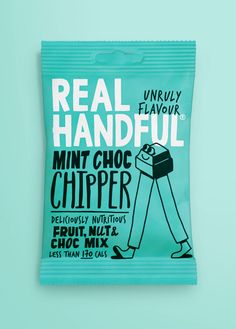 a packet of real handful mini choc chipper chips on a blue background