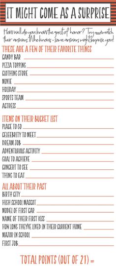 an orange and black checklist with the words it might come as a surprise