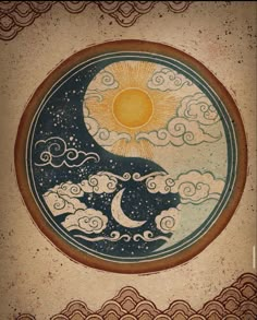 the sun and moon are depicted in this painting