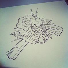 by Marita Butcher-I don't think I would get a gun tattoo but its really pretty Evvi Art, Evil Tattoos, New School Tattoo, Tattoo Outline, Hip Tattoo, Trendy Tattoos, Tattoo Stencils, Love Tattoos