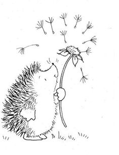 a drawing of a hedge holding a dandelion