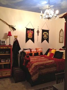 a bedroom decorated in harry potter colors