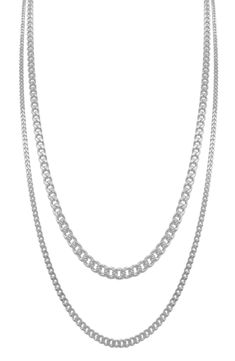 Layer on this set of two curb-chain necklaces constructed from stainless steel with a water-resistant 14-karat gold-plated or silvertone-plated finish. Set of 2 22" length; 24" length Lobster clasp closure This jewelry is water-resistant and will not tarnish with water contact Stainless steel/goldtone or silvertone plate Imported Man Set, Mens Accessories Jewelry, Chain Necklaces, Accessories Jewelry Necklace, Curb Chain, Chains Necklace, Lobster Clasp, Nordstrom Rack, Jewelry Collection