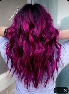 Dark Purple Peekaboo Hair Blonde, Dark Pink Peekaboo Hair, Wild Orchid Hair Color, Purple Hair Inspiration, Raspberry Hair Color, Cherry Highlights, Vacay Hair, Fuschia Hair