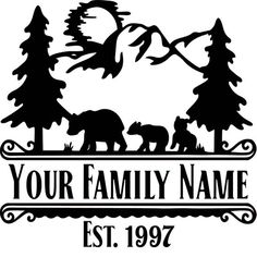 a family name sign with bears and trees