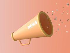 a yellow megaphone with news written on it and confetti falling out of it