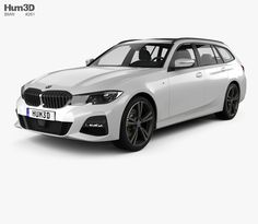 a white bmw car is shown on a white background with the words hum 3d above it