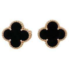 Van Cleef & Arpels Vintage Alhambra Black Onyx Earrings Style: Clip On With Post for Pierce Ears Ref. number: JE9***** Metal: 18kt Yellow Gold VCA Style #: VCARA44200 Hallmark: VCA AU750 JE9***** on each earring Includes: Full Set - Boxes - Appraisals - COA ( Out of Stock on VCA Website ) Sku#15595TBJ021523 Vancleef Ear Rings, Black Van Cleef Earrings, High End Jewellery, Black Van Cleef, Van Cleef Earrings, Vca Earrings, Earrings Van Cleef, Black Gold Earrings, Black And Gold Earrings