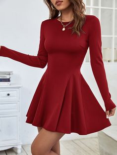 Flare Dress Casual, Mini Robes, Long Black Dress, Dresses For Teens, Fit N Flare Dress, Hem Dress, Classy Dress, Belted Dress, Fit And Flare Dress