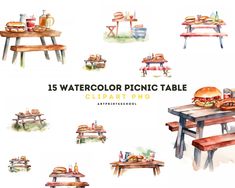 the watercolor picnic table clipart png is available for commercial use on all kinds of projects