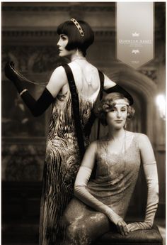 two women in evening dresses and gloves posing for a magazine cover with the caption's logo