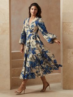 Stampa Wrap Dress | Banana Republic Hippies, Wrap Dress Outfit Casual, Movie Core, Wrap Dress Outfit, Dress Blue Floral, Cotton Wrap Dress, Best Jeans For Women, Fabulous Style, Defined Waist