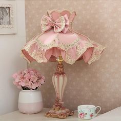 Pink Court Dress Lamp - Kids Nightstand/Table Lighting With Lace Frill 1 Bulb Pink Court, Table Rose, Tout Rose, Cute Furniture, Table Lighting, Kids Nightstand, Court Dresses, Nightstand Lamp, Cute Bedroom Decor