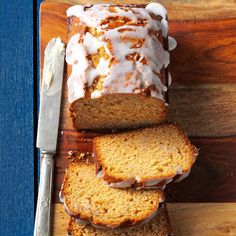 sliced loaf of bread with frosting on top