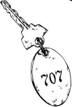 an old key with the number seventy on it is hanging from a chain, vintage line drawing or engraving illustration