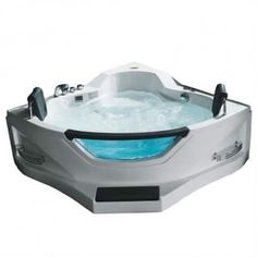 an inflatable hot tub with blue water inside