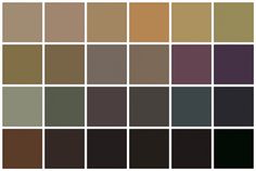 the color palette is shown in shades of brown, black and white with different colors