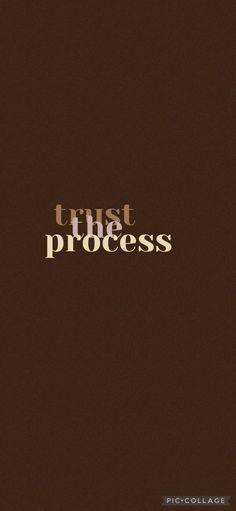 the words trust that process are written in brown and white on a black background,