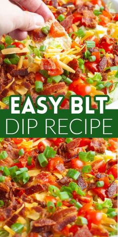 Easy BLT dip recipe is a creamy, hearty dip with bacon, lettuce, and tomato. Serve this delicious BLT dip with chips, crackers, veggies, and more. Blt Appetizer, Blt Dip Recipe, Chip Dip Recipes, Cold Dip Recipes, Blt Dip, Bacon Lettuce Tomato, Dip Recipes Appetizers, Best Macaroni Salad, Delicious Dips Recipes