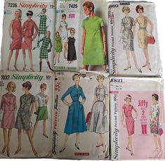 four different styles of women's dresses and one is in the same pattern as they are