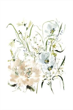 watercolor painting of white and pink flowers