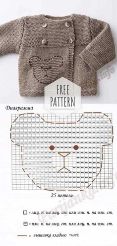 a knitted bear sweater pattern with the instructions for it's front and back