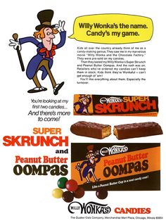 an advertisement for candy with cartoon characters on it