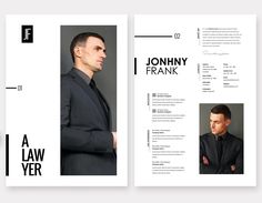 the front and back pages of a brochure with an image of a man in a suit