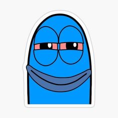 a blue sticker with two eyes and a scarf around it's neck that says,