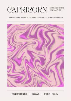 the front cover of capricorn magazine, featuring pink and purple swirled marbles