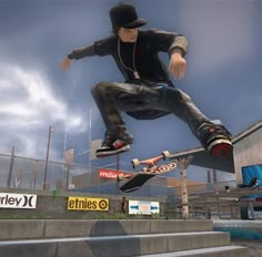 a man flying through the air while riding a skateboard