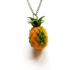 This necklace features a handmade pineapple pendant. The pendant measures 3 cm tall and is attached to a bronze chain necklace that measures 24 inches in length. Bronze Chain Necklace, Fruit Necklace, Pineapple Necklace, Pineapple Decor, Food Jewelry, Necklace Etsy, Pineapple, Polymer Clay, Chain Necklace