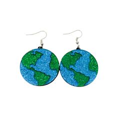 These earrings are made with nickel free ear wires and acrylic.  The charms are 1 1/2 inch in size.  They will be carefully packed in a bubble wrap envelope. If you order two or more items use the promo code twocool to get $2 off your order! Free Standard Shipping! Earth Day Science, Earrings For Teachers, Earth Earrings, Science Earrings, Globe Earrings, Teacher Science, Glitter Globes, Sparkling Jewelry, Earth Globe