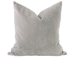 a gray pillow with a white background