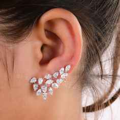 Natural H/SI Pear Marquise Diamond Climber Earrings 18k White Solid Gold 6.37 Ct Expensive Jewellery, Diamond Climber Earrings, Marquise Earrings, Ear Climber, Climber Earrings, Expensive Jewelry, White Gold Earrings, White Solid, Marquise Diamond