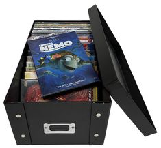 an open black box with dvd's in it