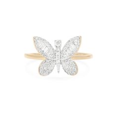 Stone and Strand 10K Yellow Gold Jumbo Butterfly Diamond Ring Front Image Butterfly Diamond Ring, Real Gold Jewelry, Gold Diamond Jewelry, Butterfly Ring, Butterfly Jewelry, Conflict Free Diamonds, White Diamond, Colored Diamonds, Diamond Jewelry